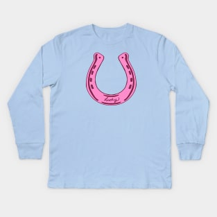 Pink Lucky Horse Shoe Kids Long Sleeve T-Shirt